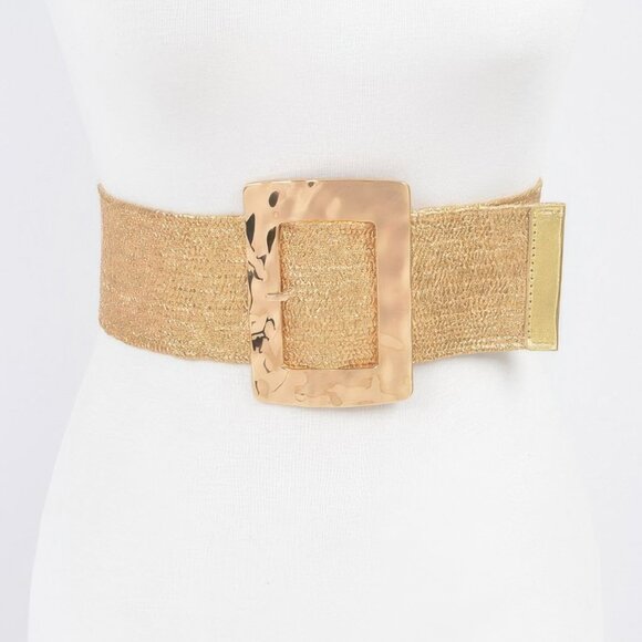 Rectangle Metal Buckle Stretch Plussize Straw Belt - Picture 1 of 4
